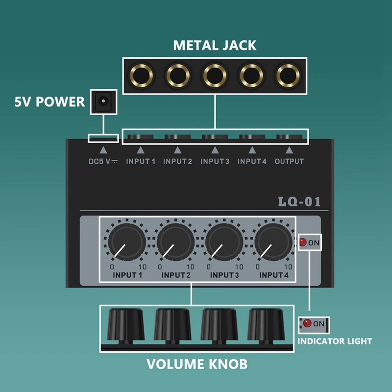 Smart-LQ-01 Mélangeur 4 canaux 4 entrées 1 sortie DC 5 V Mini table de mixage audio portable Mélangeurs à 4 canaux Console de mixage