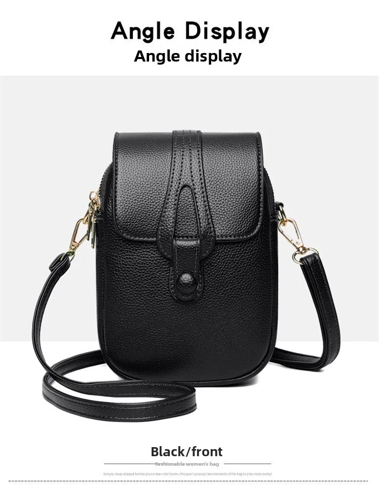 Mini-Multifunktions-Umhängetasche aus Leder für Handy/Sport, Cross-Taschen mit Kopfhöreranschluss, mehrlagige Damentasche mit Abdeckung – Detail 26