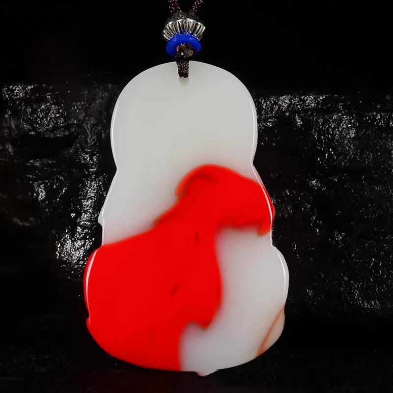 Natural Xinjiang Gobi Chicken Blood Jade Floating Guanyin Buddha Pendant Male and Female Maitreya Laughing Buddha Necklace