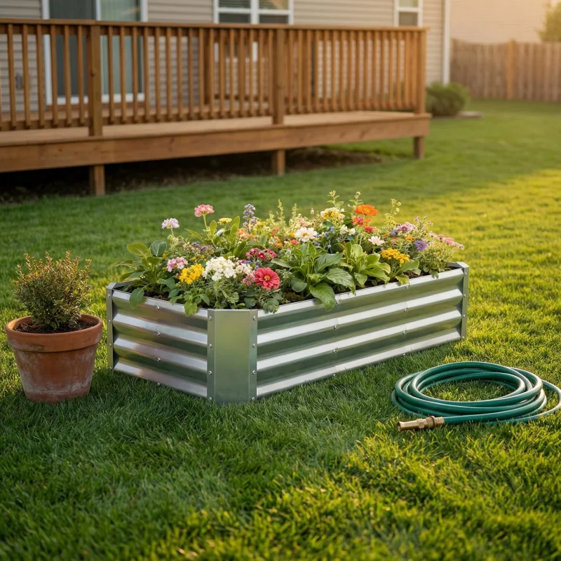 4x2x1ft Outdoor Galvanized Metal Planting Bed Open-Bottom Silver Tank for Vegetable & Flower Gardening