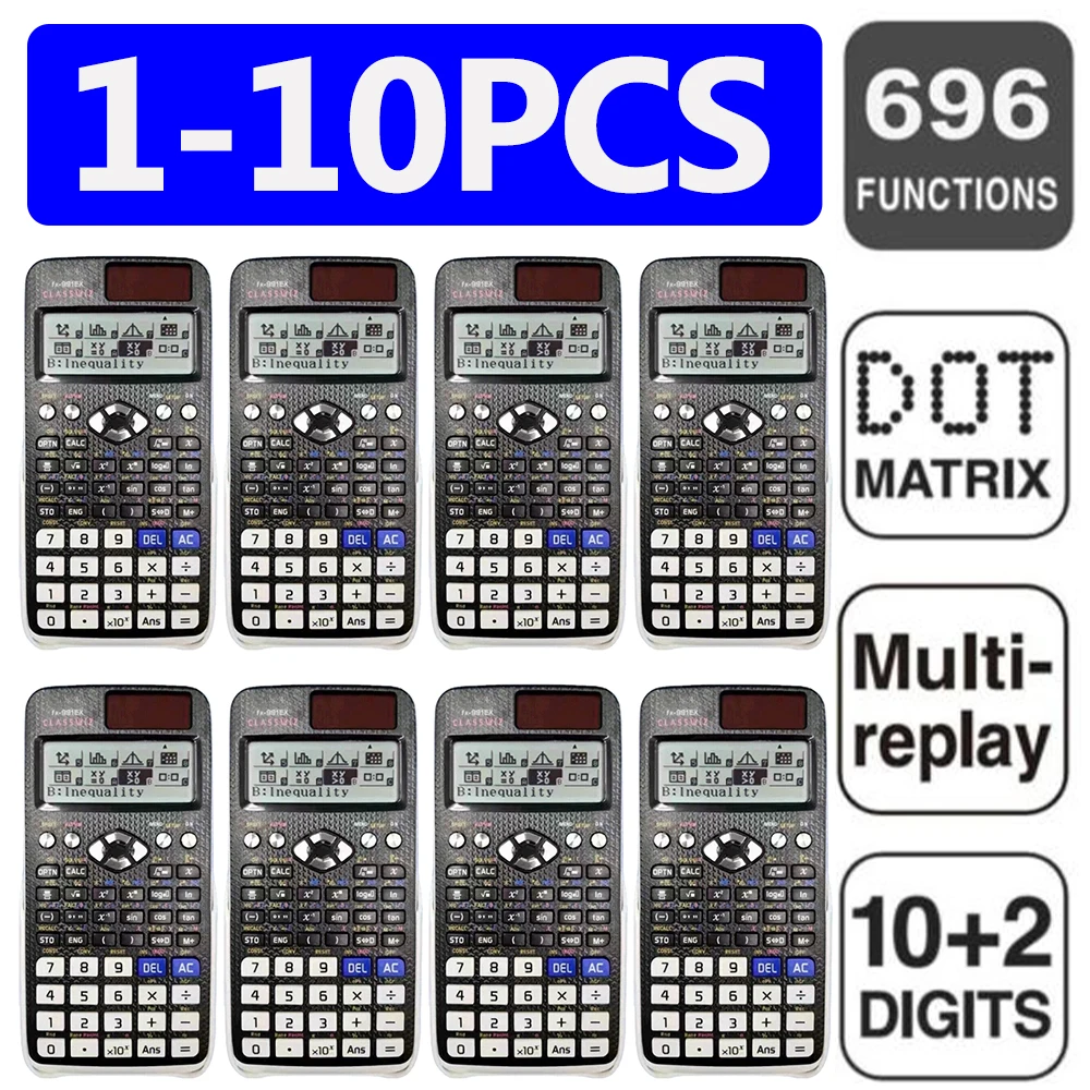 1-10PCS Advanced Scientific Calculator with Natural Display Math Calculator Solar Battery Power with 696 Functions for Students