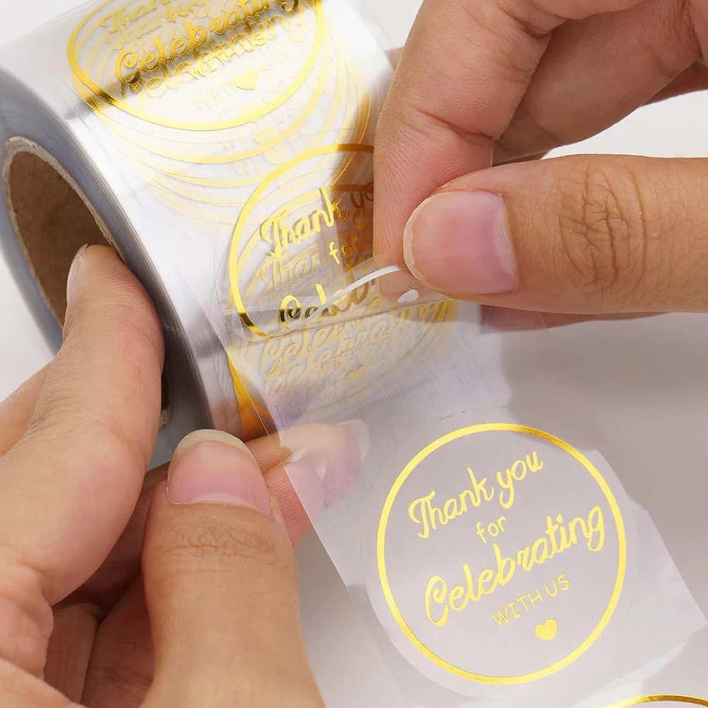 

2 Rolls Gold Stamping Sealing Stickers Round Transparent Foil Accents Tear Resistance Versatile Use Gift Wrapping