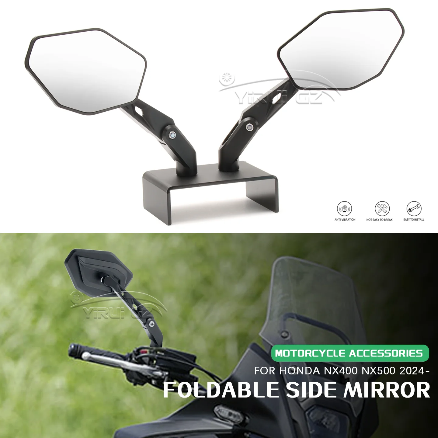 오토바이 액세서리 신형 CNC 알루미늄 접이식 백미러 조절 가능한 사이드 미러 혼다 NX400 NX500 2024-용