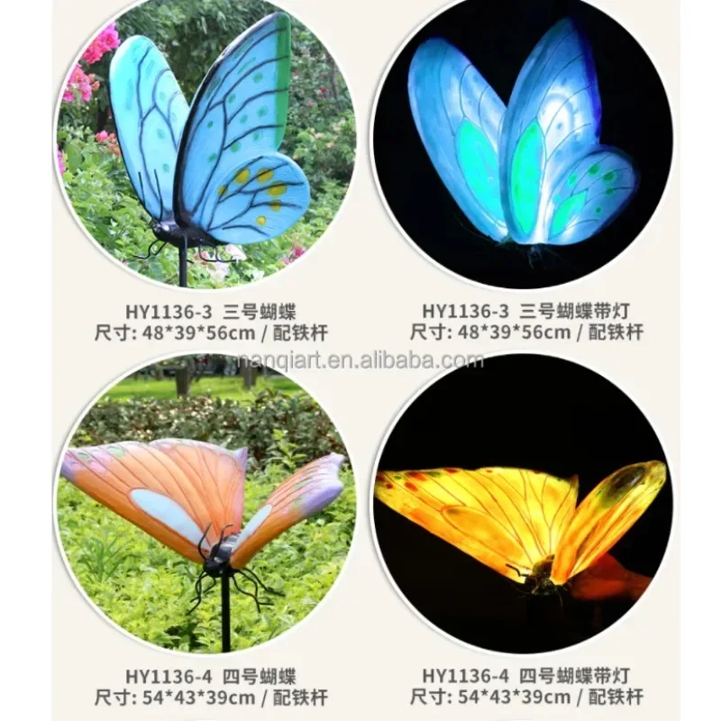 Garden Decoration Artificial Lifelike Large Fiberglass Sculpture Luminous Props Beautiful Butterfly Statue With Stand