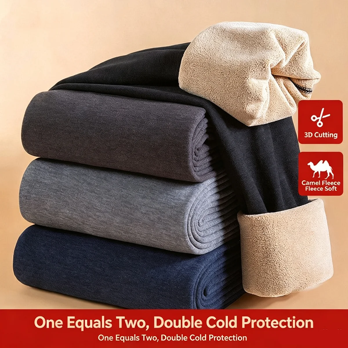 Thickened Winter Fleece-Lined Men's Pants Warm Protection Waist Elastic Knee Pads Cotton Quilted Trousers For Middle-Aged Men
