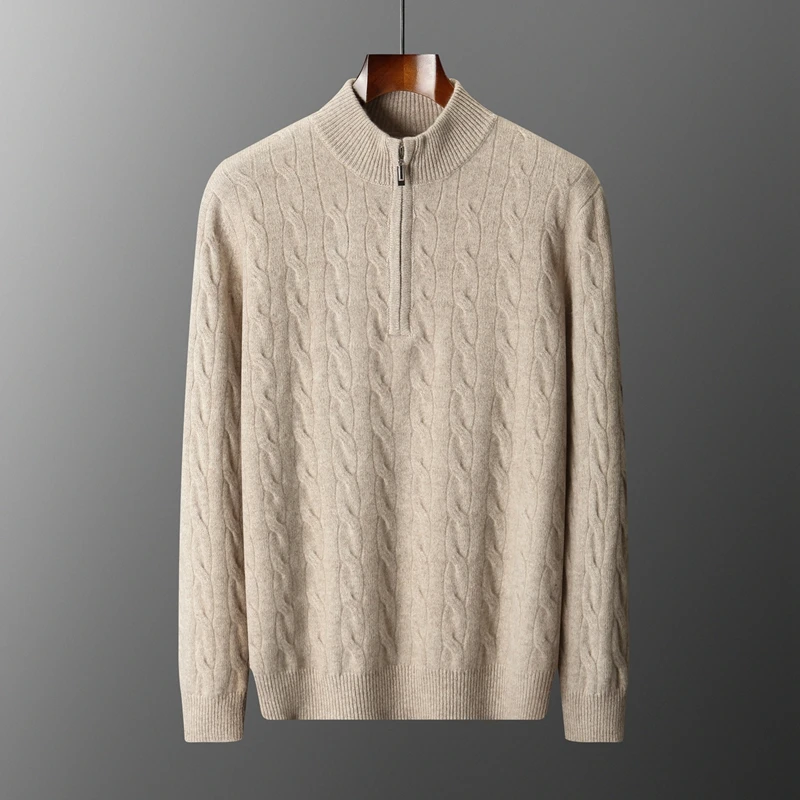 

New Product Launch: Men's Half High Collar Thick Knitted Sweater 100% Merino Wool Men Stand up Collar Pullover Casual Loose Top