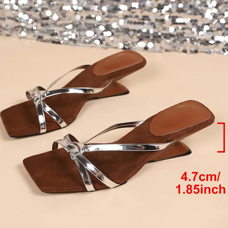 Women Sexy Silver Strap Strange Heels Sandals Summer 2026 Fashion Square Toe Dress Slippers Woman Plus Size 35-42 Slip On Sandal - view 6