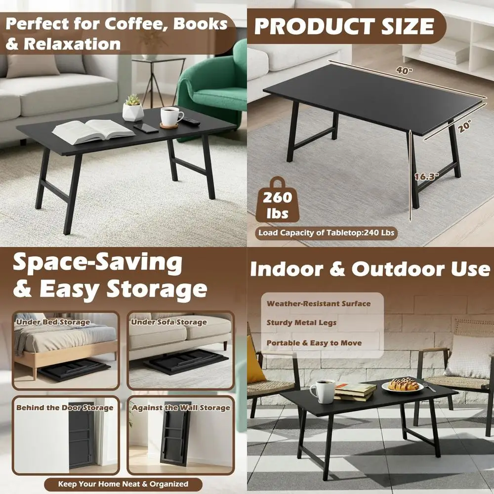 

Компактный современный складной стол, 40 длин, ширина 20 x высота 16,3, идеально подходит для гостиной, портативный и черный