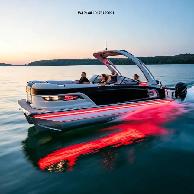 2026 New Fishing Pontoon Boat 27FT Aluminum Hull with Changing Room for Ocean Waters Drifting