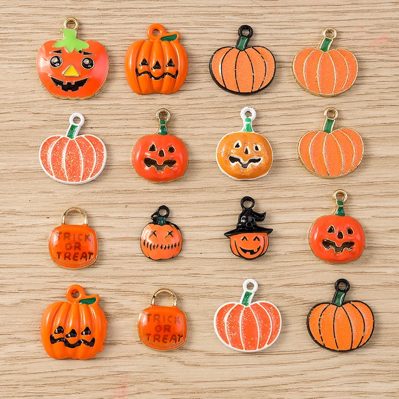 Tusember 10 Teile/los Emaille Nette Halloween Kürbis Charms Anhänger für Ohrring Armband Handgemachte Halskette Halloween Schmuck DIY – Detail 1