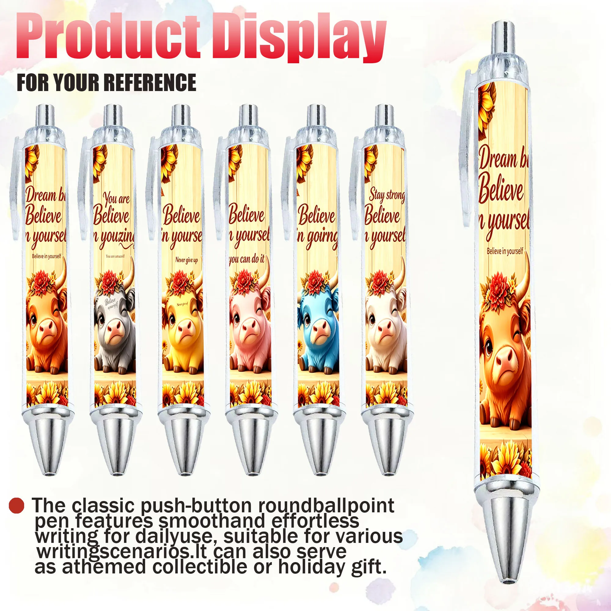 

8pcs/9pcs Inspirational Highland Bull Theme Gift Pen Highland Bull Ballpoint Pen Press Signature Pen to Write Smooth Random Patt
