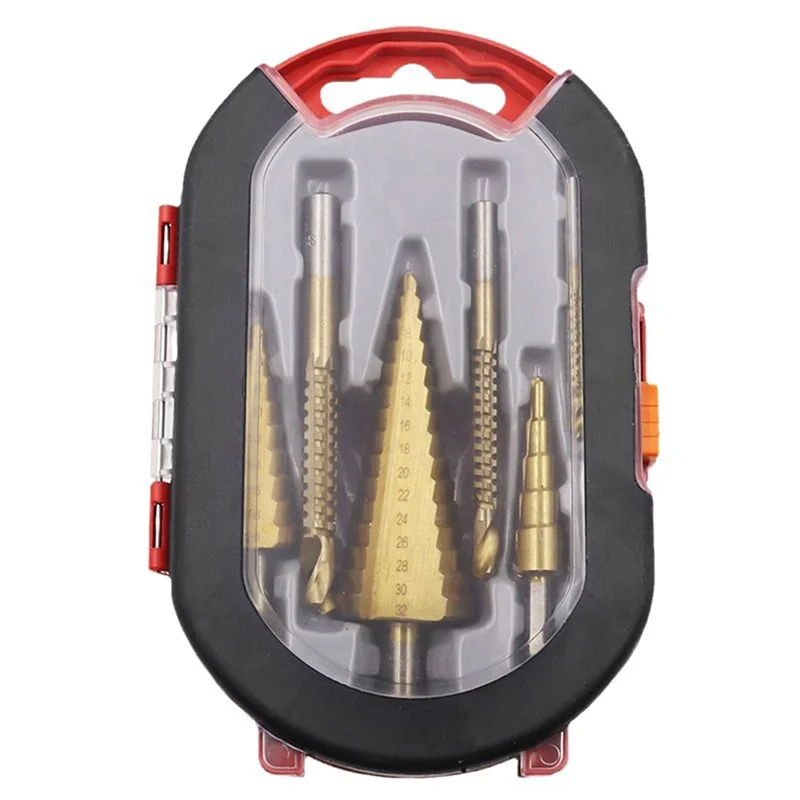 

A55F-6-Piece Stepped Serrated Drill Bit Set Triangular Shank Titanium Alloy Coated Straight Groove Serrated Groove