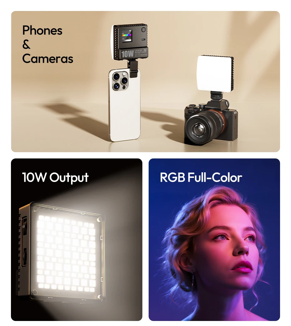 Ulanzi C10RGB Pocket Power 10W RGB-Videoleuchte 1800K-9000K Bi-Color-LED-Licht für Telefonkamera Stativ Video Vlog Fotografie – Detail 2