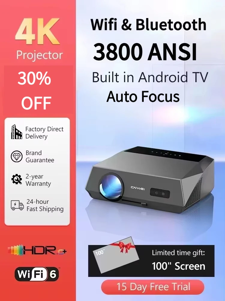 4K kino domowe UHD Projektor 3500 ANSI auto focus full hd 2.4 + 5G podwójne wifi blutooth android tv HDR10 + filmy wideo projekt — zdjęcie 2