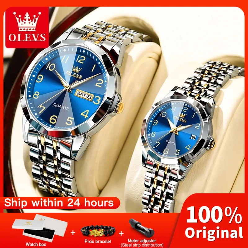 OLEVS 9970 Couple Watch Luxury Original Fashion Brand Waterproof Luminous Quartz Watch Man And Woman Watches Calendar Design