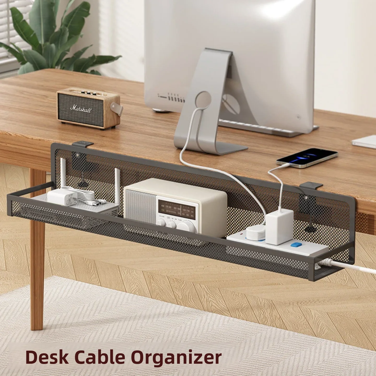 Desktop Cable Organizer Box Computer Desk Bottom Wire Socket Storage Rack Home Organization Tool Iron Material Cable Management