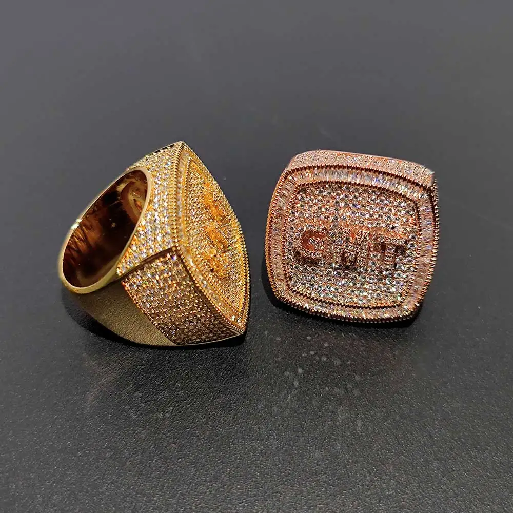 Anello con alfabeto con nome personalizzato Hip Hop, forma quadrata, CZ, con ciondoli, gioielli alla moda per donna e uomo