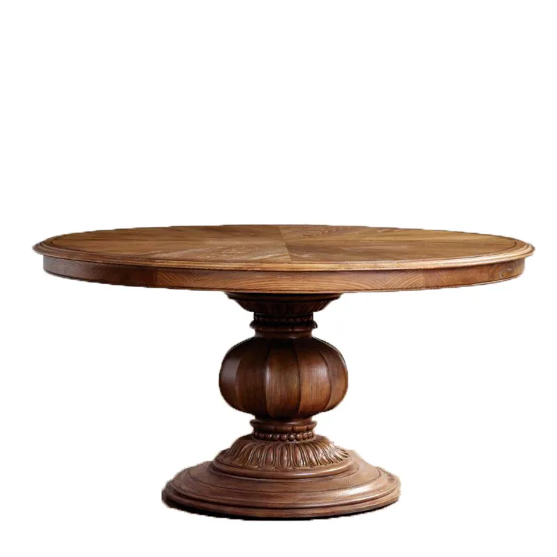 

French Traditional Style Dining Room Furniture Oak Wooden Extendable Round Dining Table