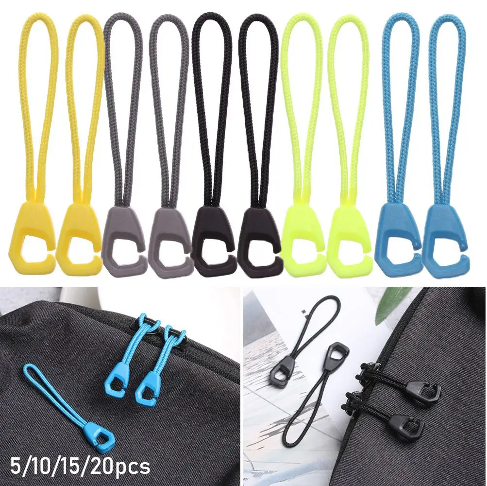 Fivela Termina Bloqueio Zips Zipper Pull, Substituição Cord Extratores Corda, Suitcase Tent Mochila Sacos, 5 cores, clipe de fivela