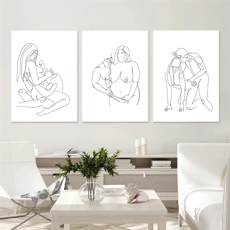 Couple Love Line Art Hugging Kiss Print Posters Abstract Minimalist Nordic Canvas Painting Wall Pictures for Bedroom Home Decor