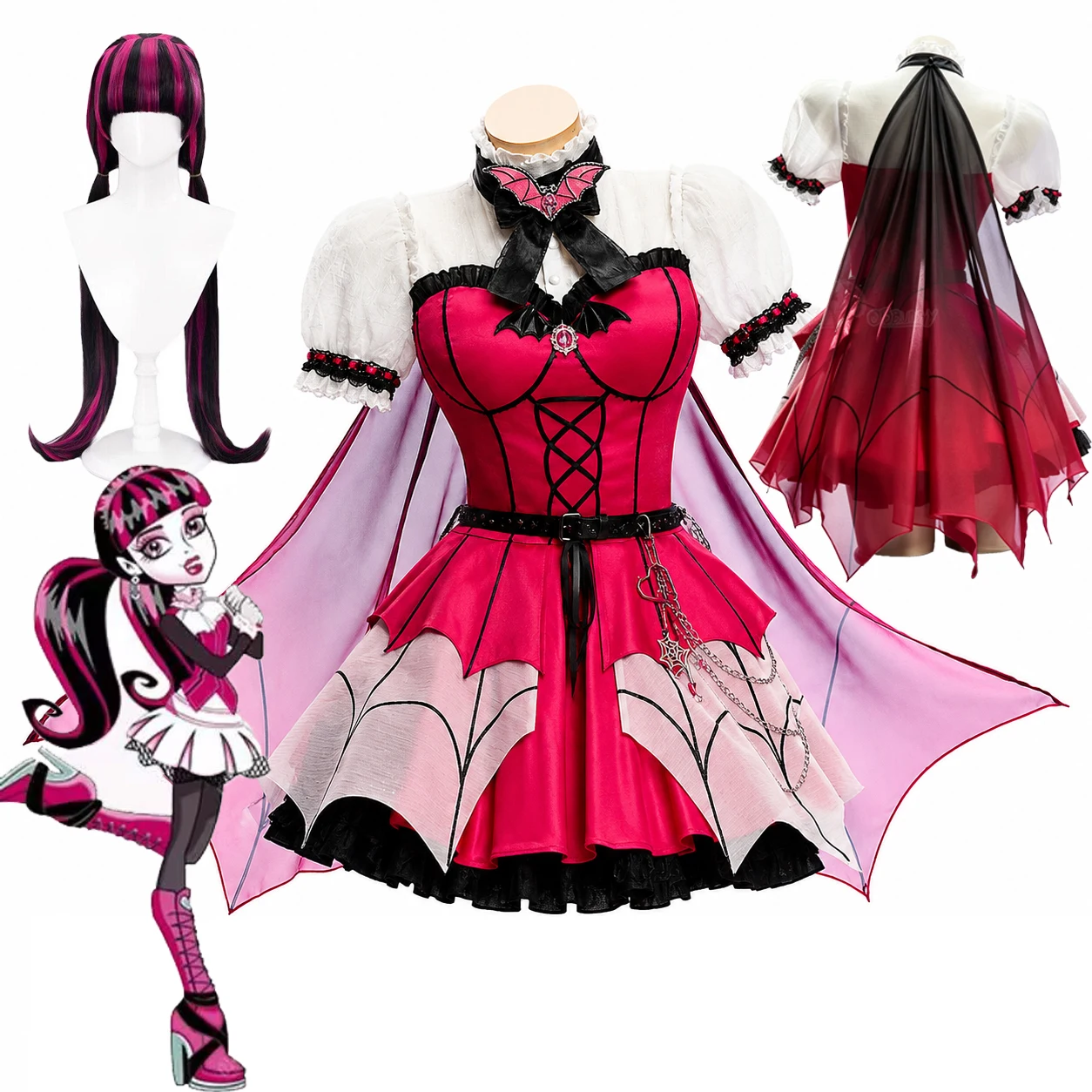 Anime Vampir Draculaura Cosplay Kostüm Korsett Lolita Kurzes Kleid Gothic Punk Kleid Halloween Karneval Party Kleidung