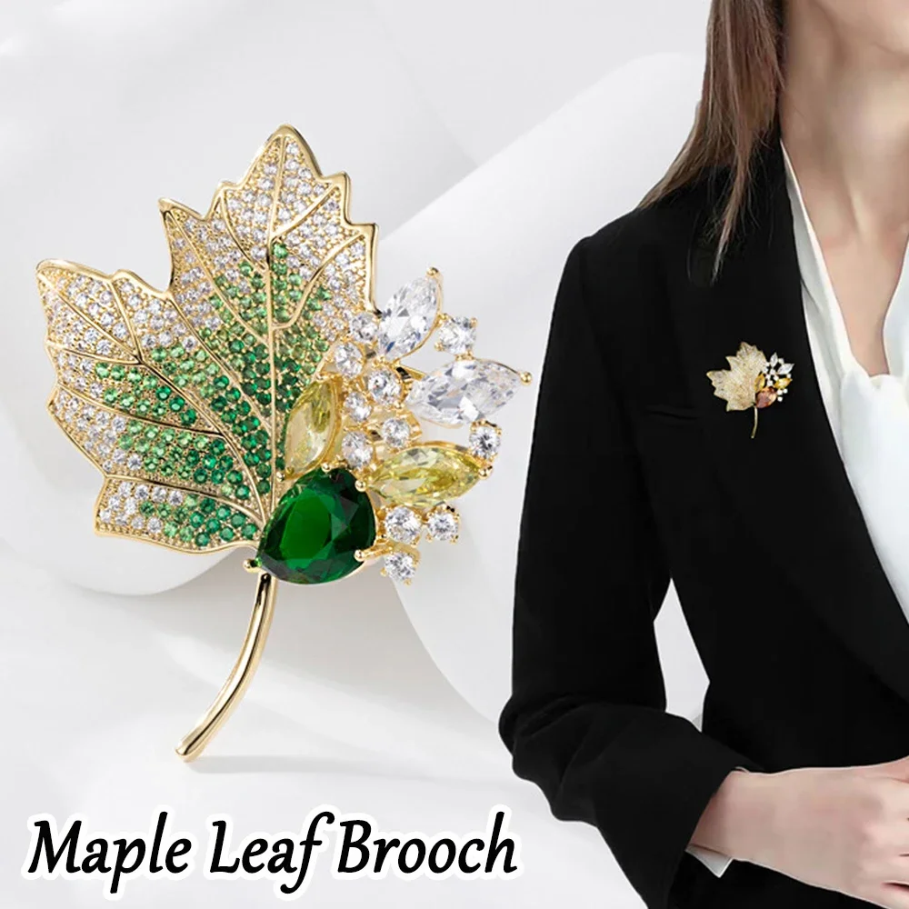 Vintage Rhinestone Maple Leaf Brooch Gold Plated Lapel Pin Clothing Hat Bag Accessories Christmas Valentine'S Day Birthday Gifts