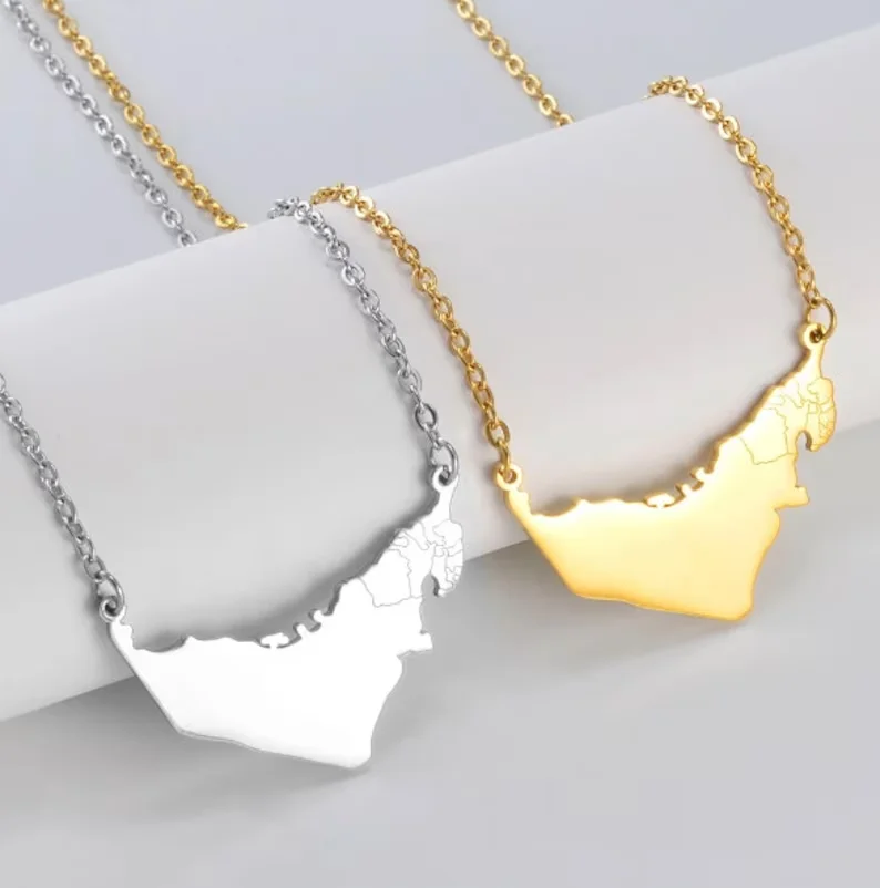 Jeshayuan Minimalist United Arab Emirates With Cities Pendant Necklace Steel Jewelry UAE Map Charm Necklace