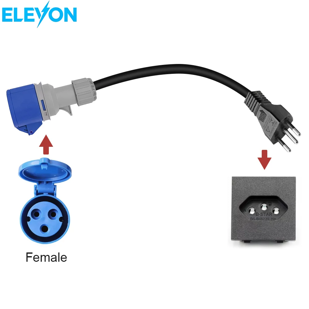 ELEVON  Blue CEE 32A To Brazilian Plug 20A Adapter Electric Vehicle Charger 32A 1Phase Female TO 20A Plug Connector
