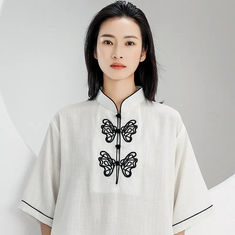 2025 Summer New 25 Styles Heavy Embroidery Tai Chi Uniform for Men Women - Short Sleeve 3/4 Sleeve Cotton Practice Ba Duan Jin P