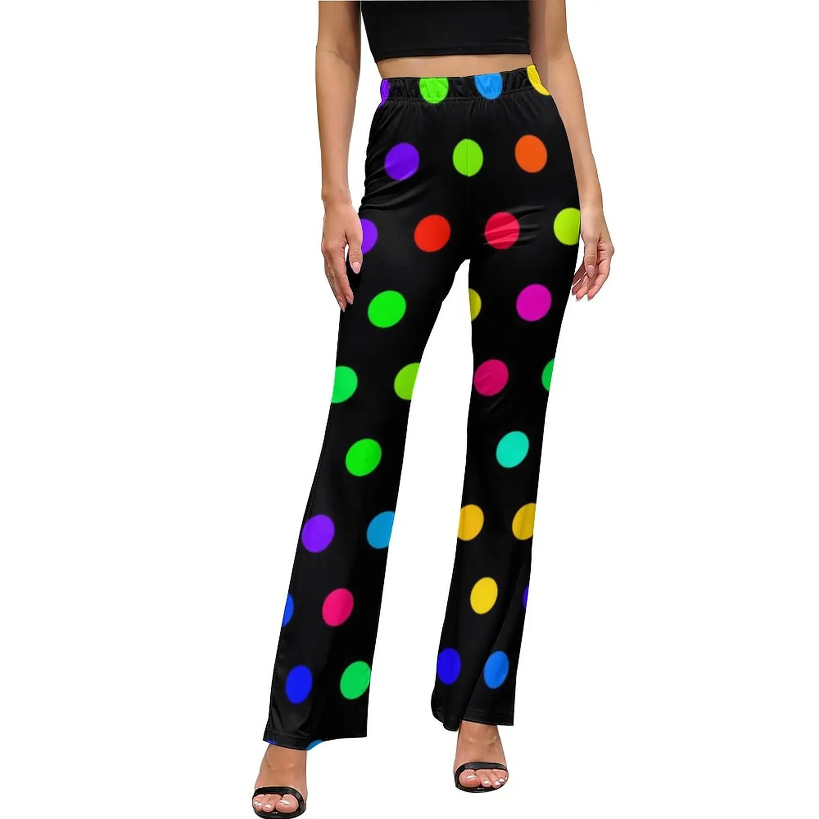 

Cute Rainbow Polka Dot Casual Pants Colorful Polka Dots Modern Sexy Workout Graphic Flared Trousers Women Slim Streetwear Pants