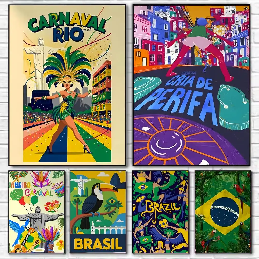 Pattern Brazil Theme Art Poster HD Art Decorative Wall Art Waterproof Home Décor for Living Room Bedroom Café Stylish Gift