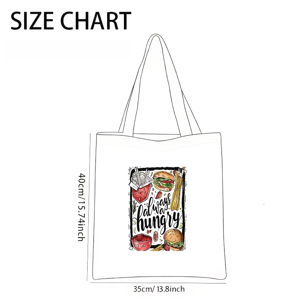 Food Themed Canvas Shopping Bag Burger & Fries Print Portable Tote Bag For Outings