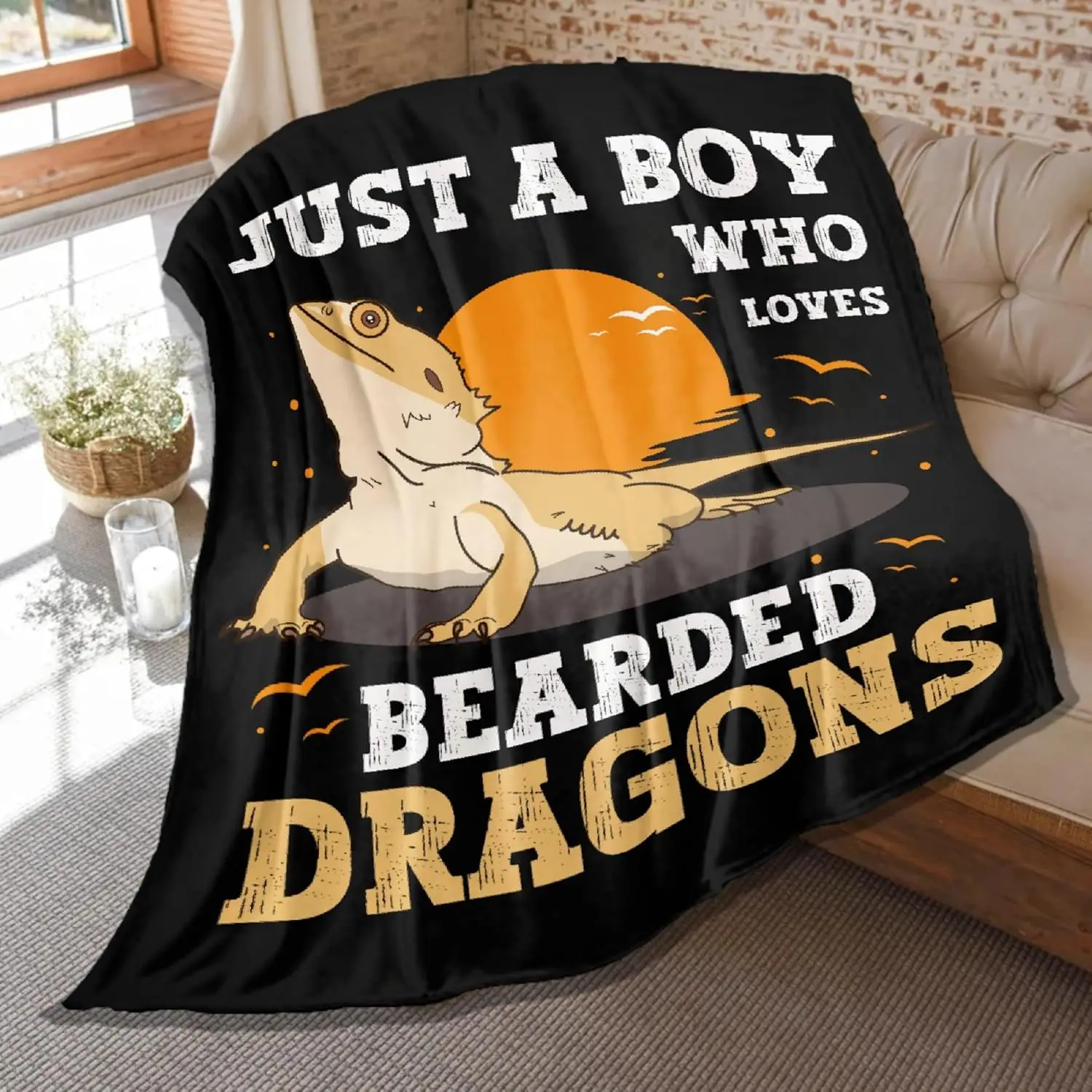 Bearded Dragon Blanket – Cute Reptile Gift, Lightweight Flannel Throw for Bed, Sofa, Chair Decor, Perfect for Kids