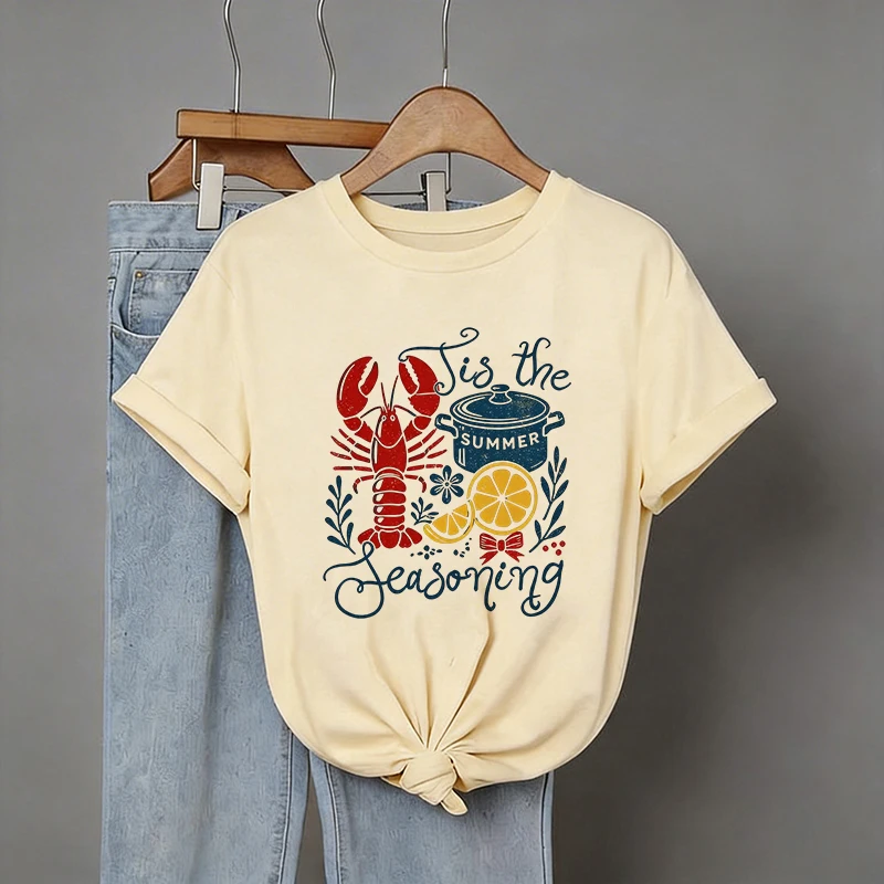 Crayfish Pattern Print Tees Tops Women's Casual Crew Neck T Shirt Summer Short Sleeve T-Shirt Dragon Boat Festival Tops Clothes