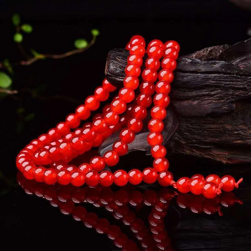 

8mm Nature Red Agate Bangle Necklace 108 Bead Bracelets Bless Rosary Hanging Talisman