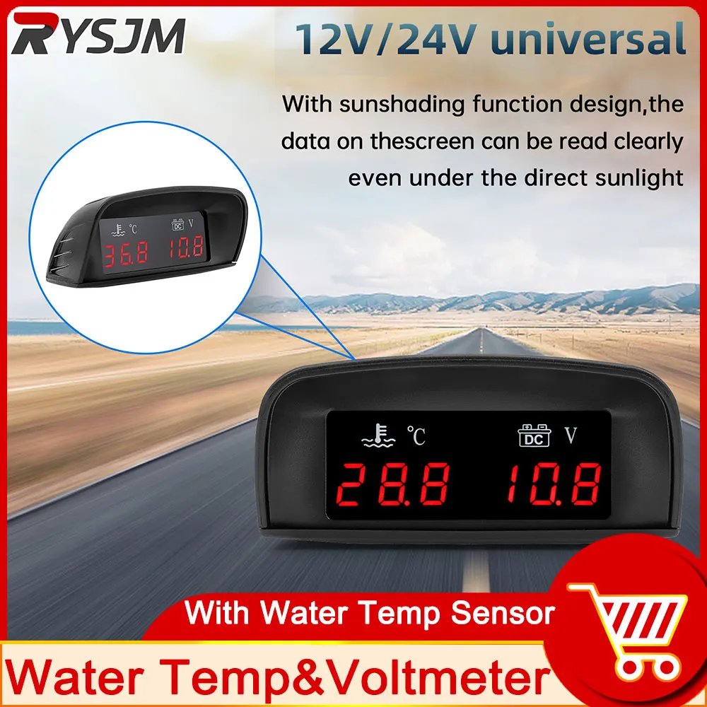 Digital 2 IN 1 Water Temperature Gauge Voltmeter + Car Temperature Sensor 10mm 1/8 NPT For Car Truck Motorcycle Celsius Degree