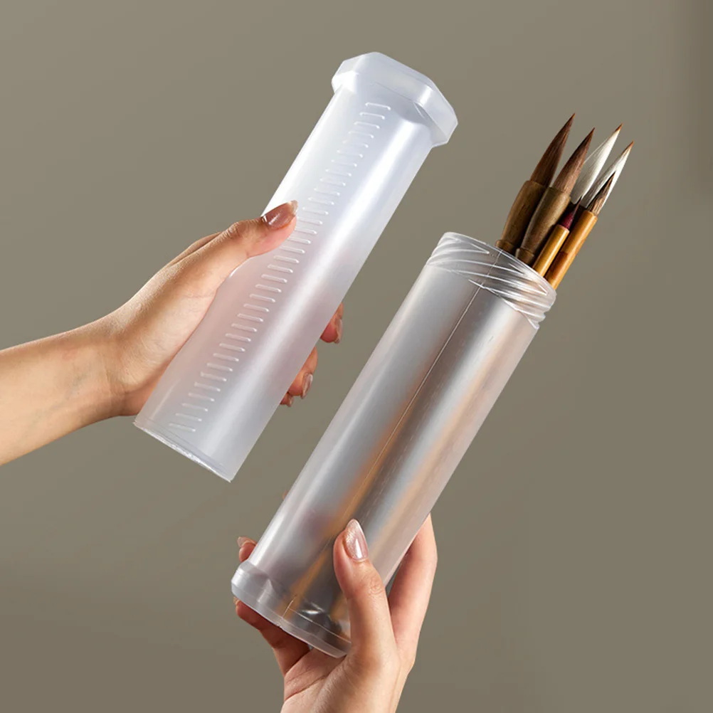 

4Pcs Clear Extendable Brush Storage Tube Adjustable Plastic Container for Artists Paint Tools Drawing Supplies Portable Craft