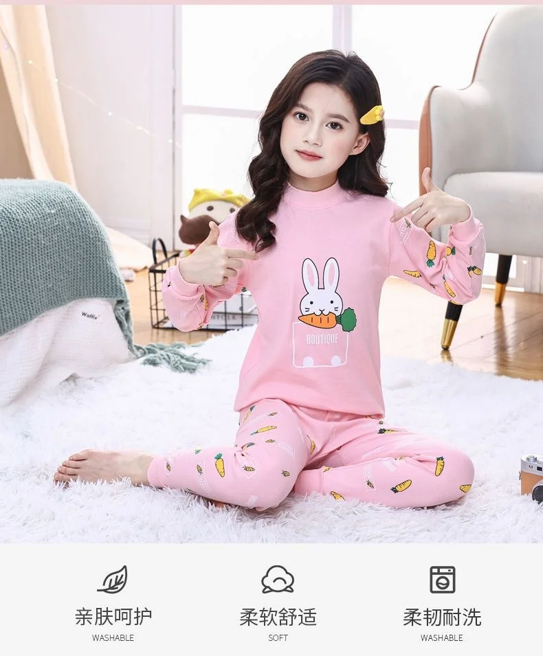 2026 A Set Kinder 100% Baumwolle Langarm-Unterwäsche mit Aufdruck Set für Jungen und Mädchen Frühlings- und Herbst-Pyjamas Langarmhose – Detail 4