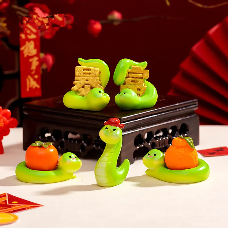 2025 New Year Gifts Figurines Miniatures Cute Green Snake Micro Landscape Ornaments For Home Decorations Room Decor Accessories