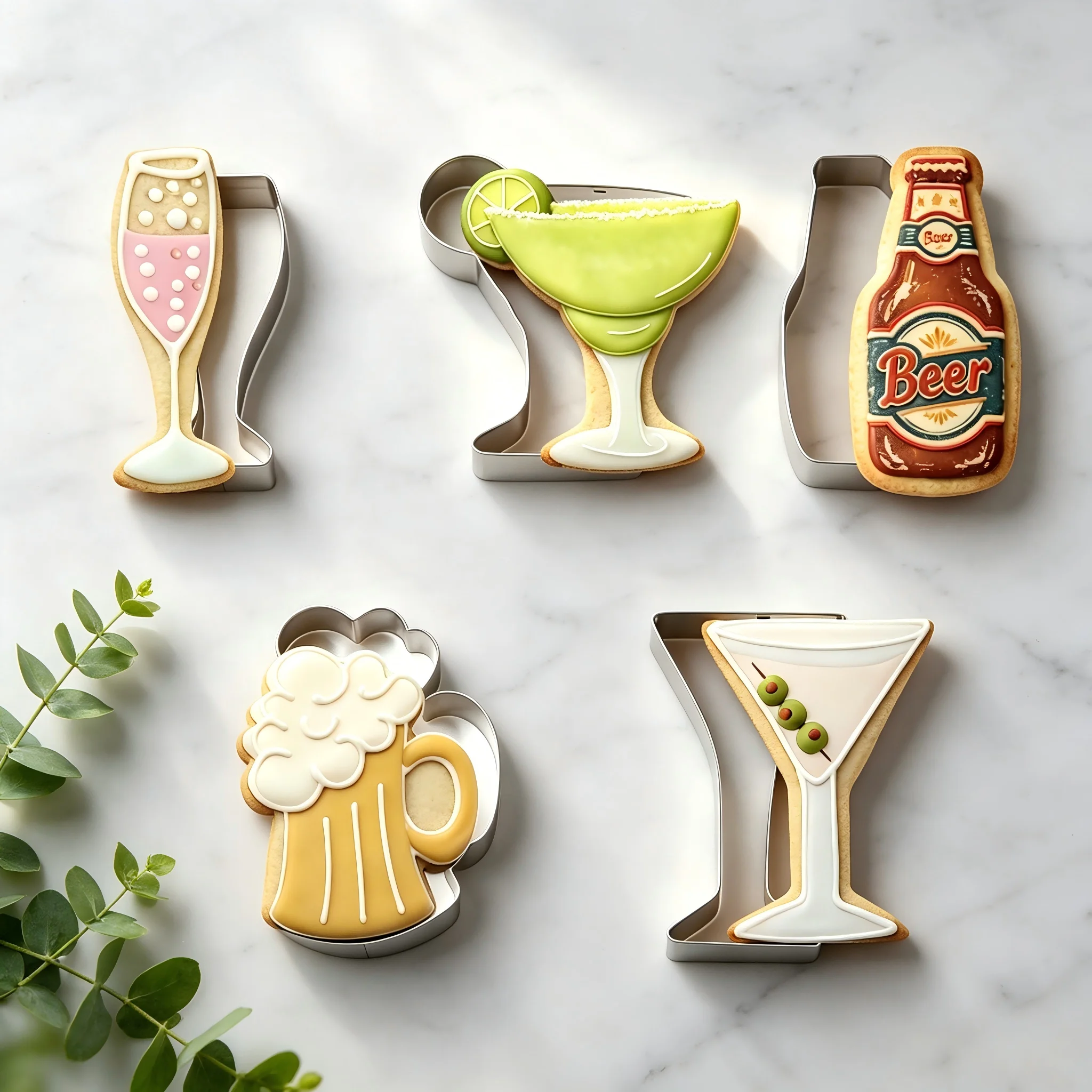 Cookie Cutter Set, 5PCS Cocktail Glass Stainless Steel, Food Grade Novelty Reusable, Baking Molds Cutters, Bar Holiday Party