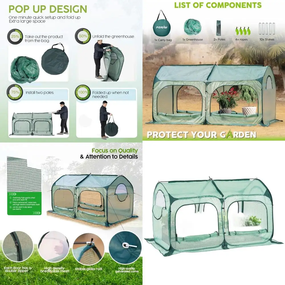 

Large Garden Greenhouse Tunnel with Mesh Windows, Outdoor PE Cover for Plant Protection and Enhanced Sunlight