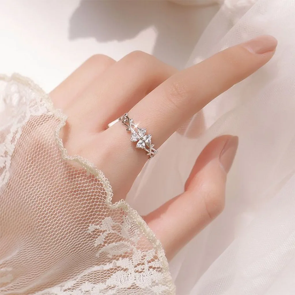 Forest Ring Elegant Sterling Silver Women'S Ring Adjustable Open Ring Lightweight For Commuting Daily Wear Holiday Events