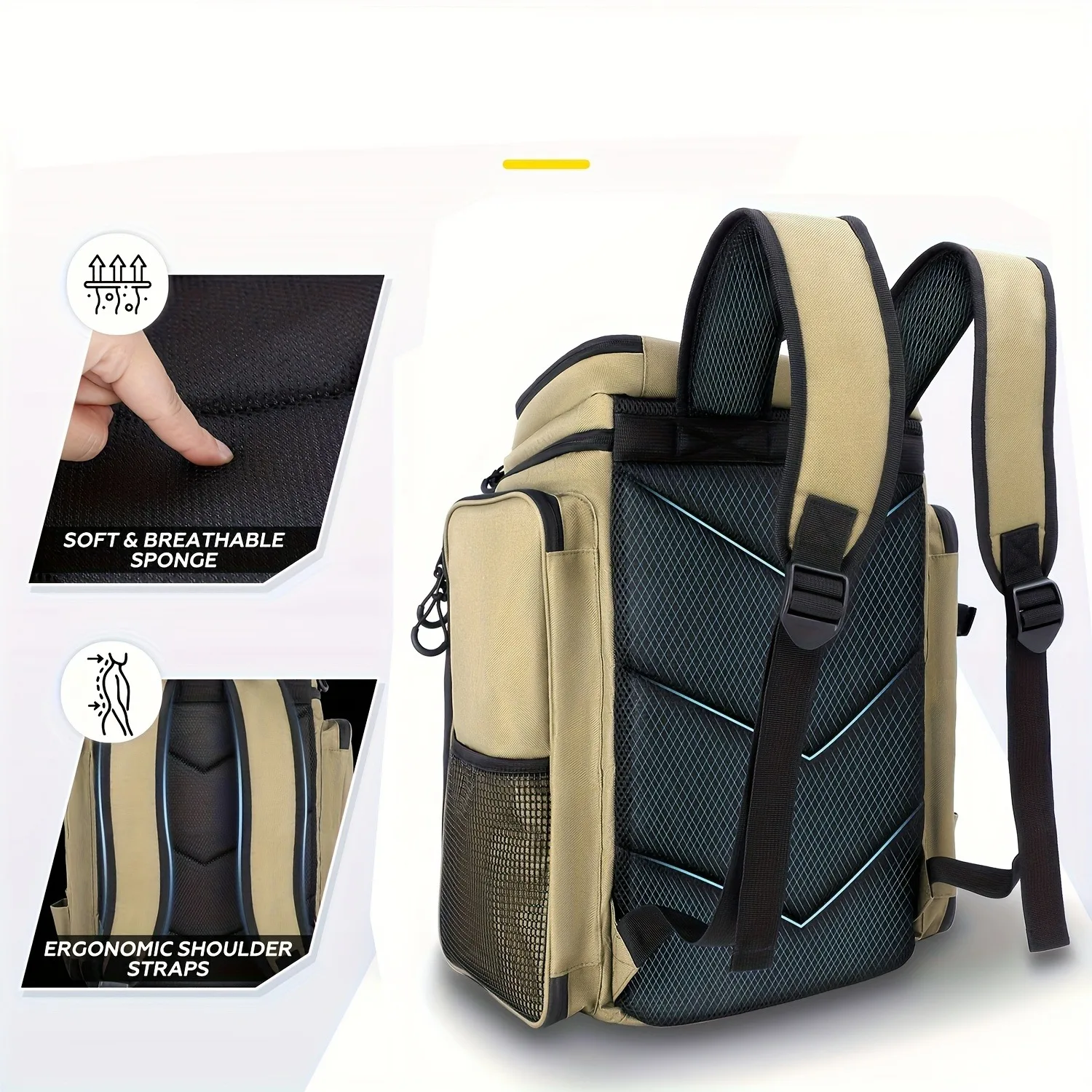 42L Multifunktionale Angeltasche, Große Angelruten-Tasche, Angel-Aufbewahrungsrucksack, Angelzubehör-Rucksack – Detail 3