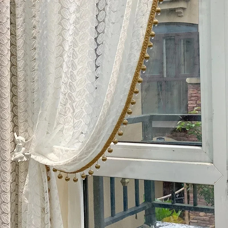 French Style Retro Jacquard White Screen Window Curtain Screen Curtains for Living Room Bedroom Window Landing Balcony