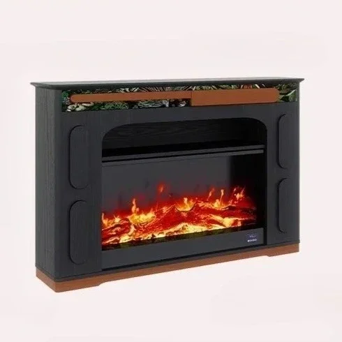 A  French retro fireplace porch cabinet living room American solid wood simulation flame heating decorative cabinet