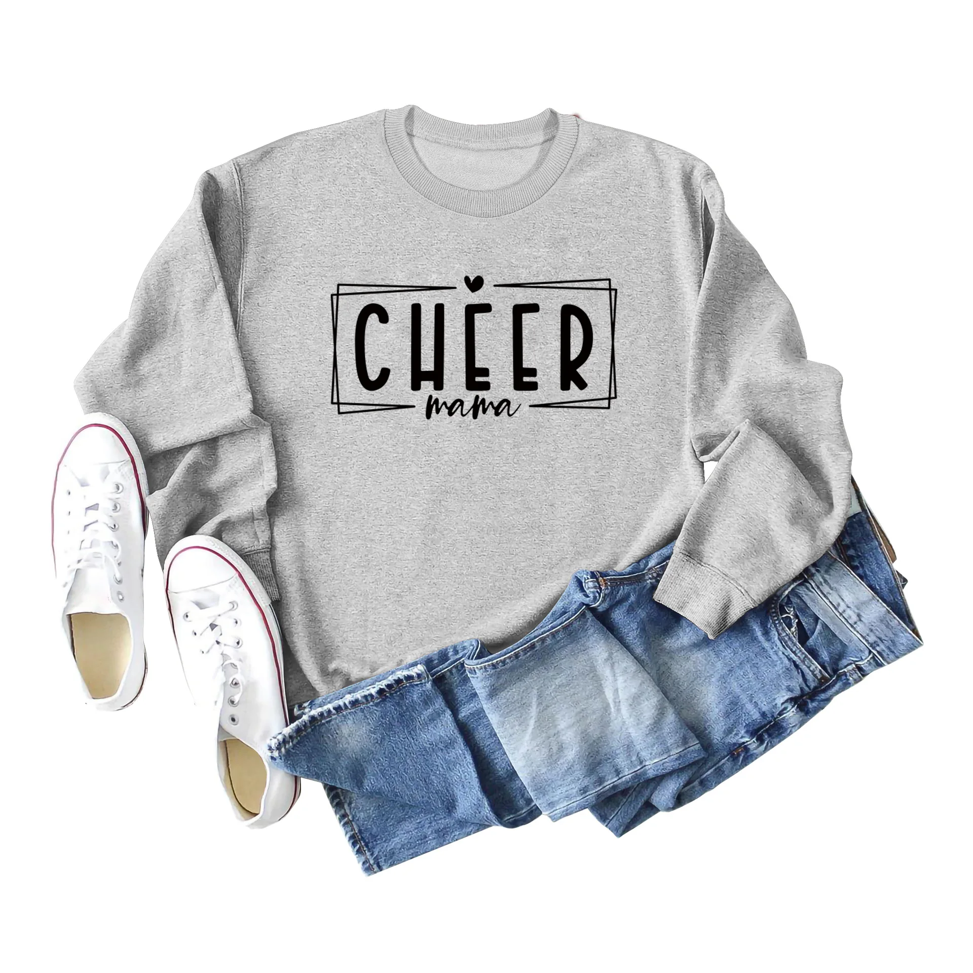 Autumn and Winter Tops Cheer Mama Cheer Letters Casual Ladies Round Neck Unisex Long-sleeved Sweatshirt