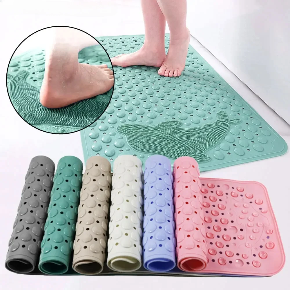 Silicone World Bathroom Anti-skid Mats PVC Shower Anti Fall Foot Mat Dolphin Massage Suction Cup With Drain Hole Floor Mat