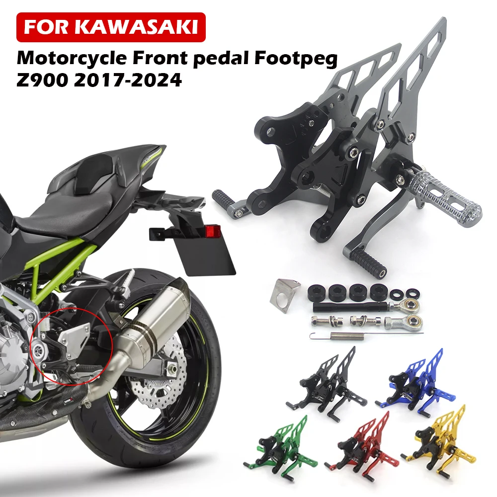 

For Kawasaki Z900 Z 900 2017-2024 2018 2019 2020 2021 CNC Adjustable Front pedal Footpeg Rear Set Foot Peg Pedal Accessories