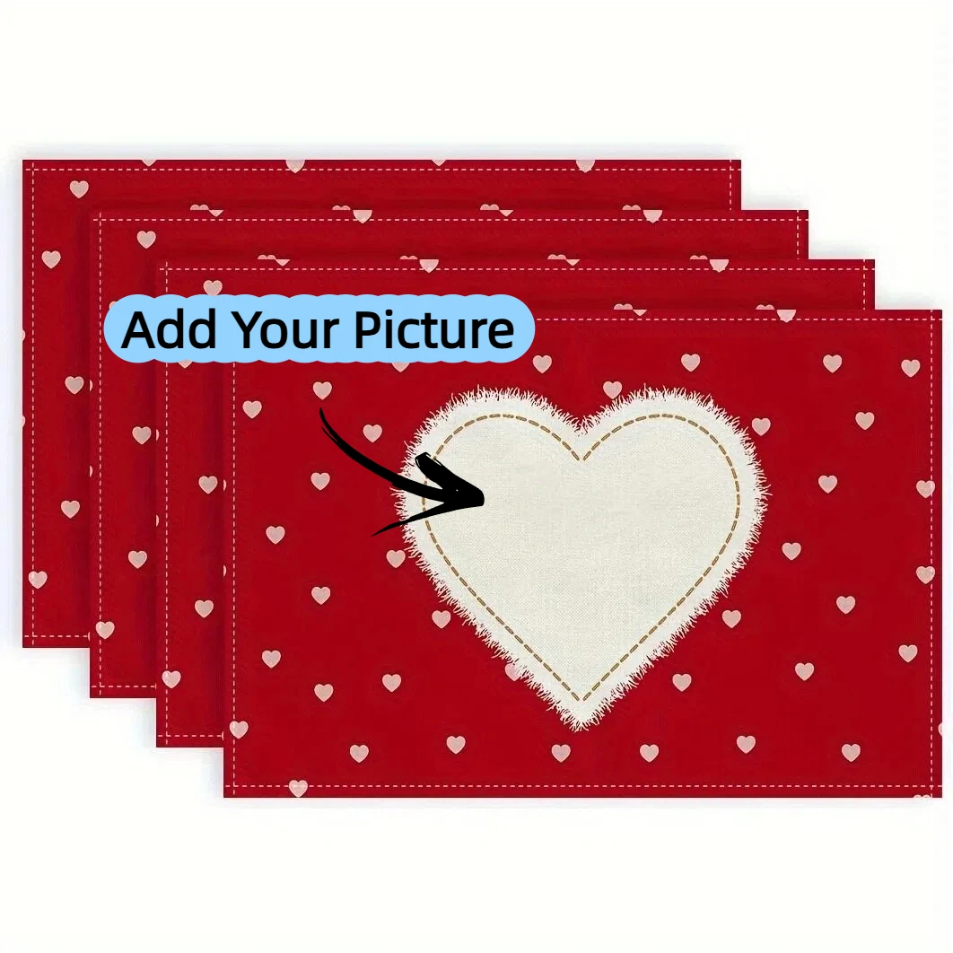 1/2/4pcs Heart Valentine'S Day Placemats Set Custom Images Decor for Table Farmhouse Home Kitchen Table Gifts