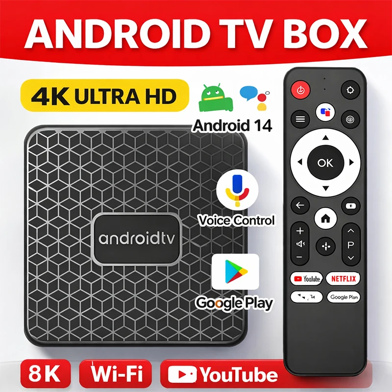 Smart TV Box Android 14 Rockchip RK3518 BT5.4 HDR10+ Hulu 8k Voice Control Wifi6 USB3.0 1080P HDMI IPTV Set Top Box Media Player